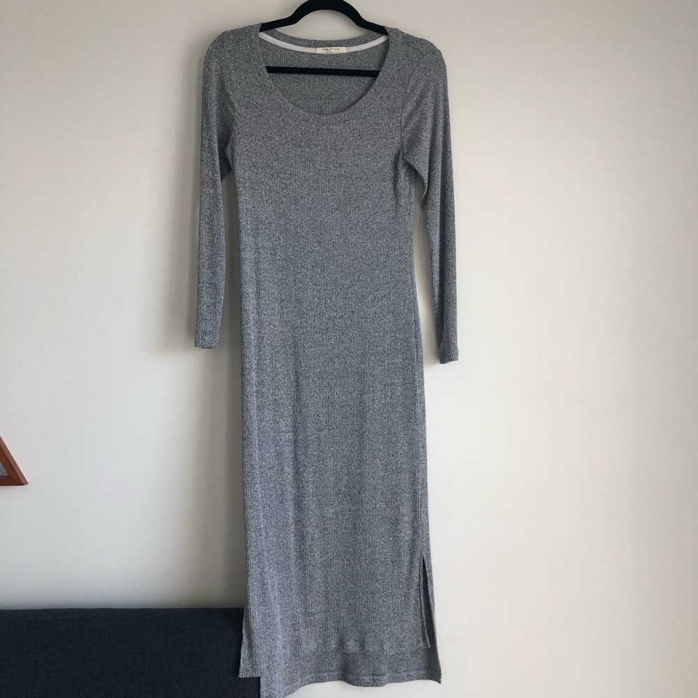 Anthropologie Long Sleeve Ribbed Knit Gray Dress